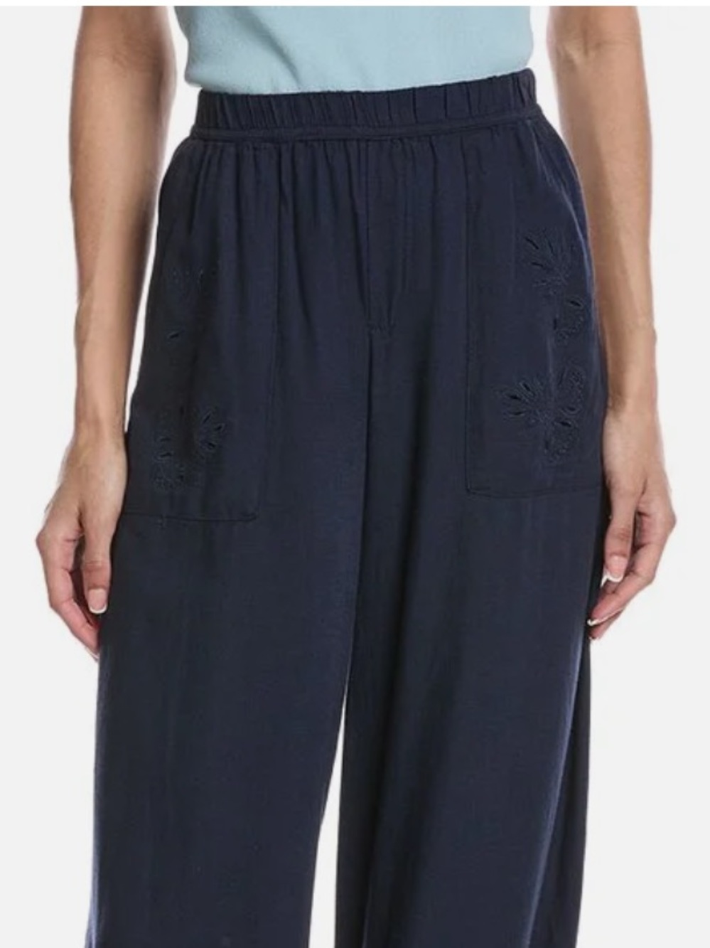 Splendid Women's Blue Cayden Embroidered
Linen-Blend Pant, sz L